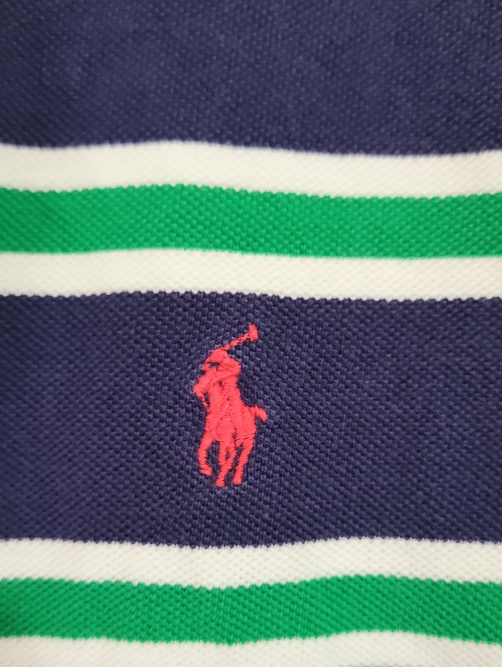 Polo by Ralph Lauren Navy, Green & White Striped Polo Size Medium
